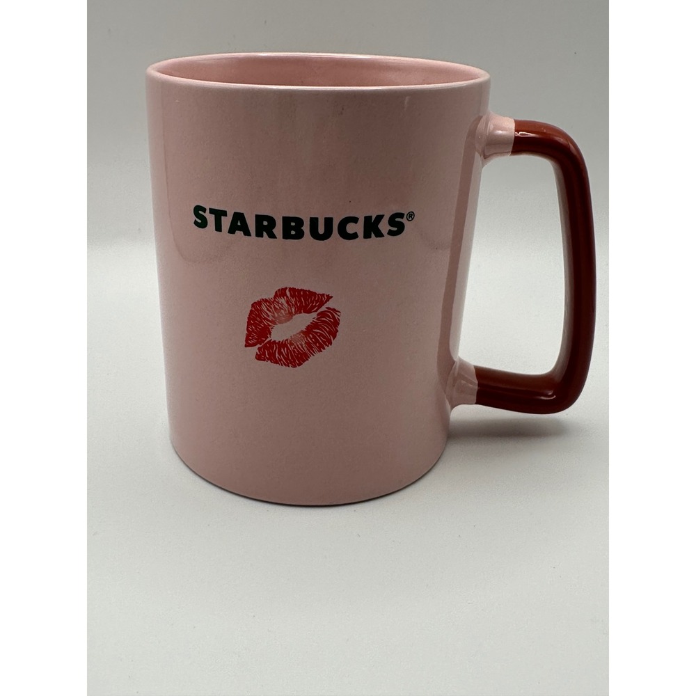 Starbucks 2021 Pink Red Lip Print‎ Ceramic Coffee Mug 11oz Valentine Kisses Cup